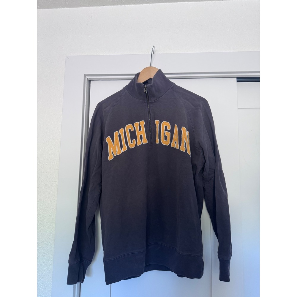 47 Brand Michigan Wolverines Quarter Zip Pullover Navy Blue Cotton Sweatshirt L